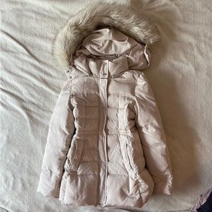 Zara Cream Puffer Jacket with Detachable Hood